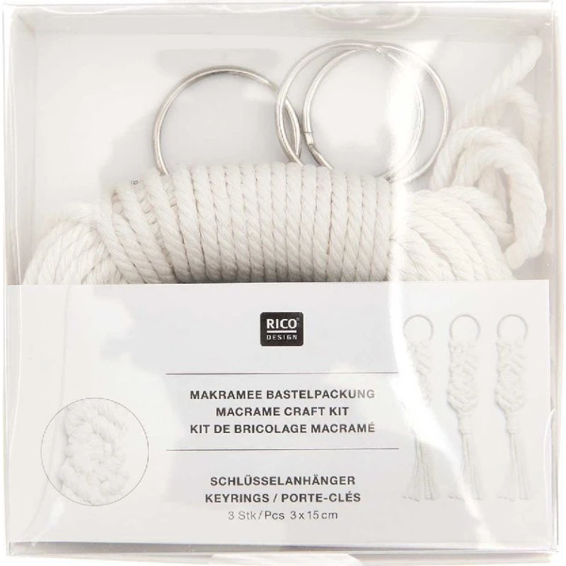 Rico Design Makramee Set zum Knüpfen von 3 Schlüsselanhängern