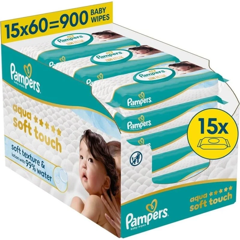Pampers Aqua Soft Touch Feuchttücher, 15x60 Stück (900 Stück)