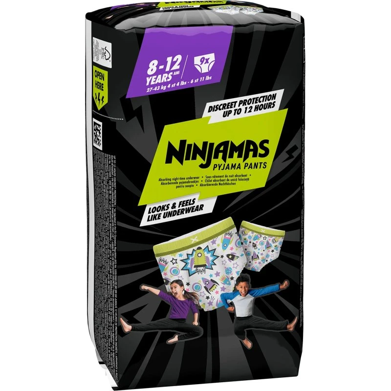 Pampers Ninjamas Pyjama-Hose für Jungen, 8-12 Jahre, 9 Stück