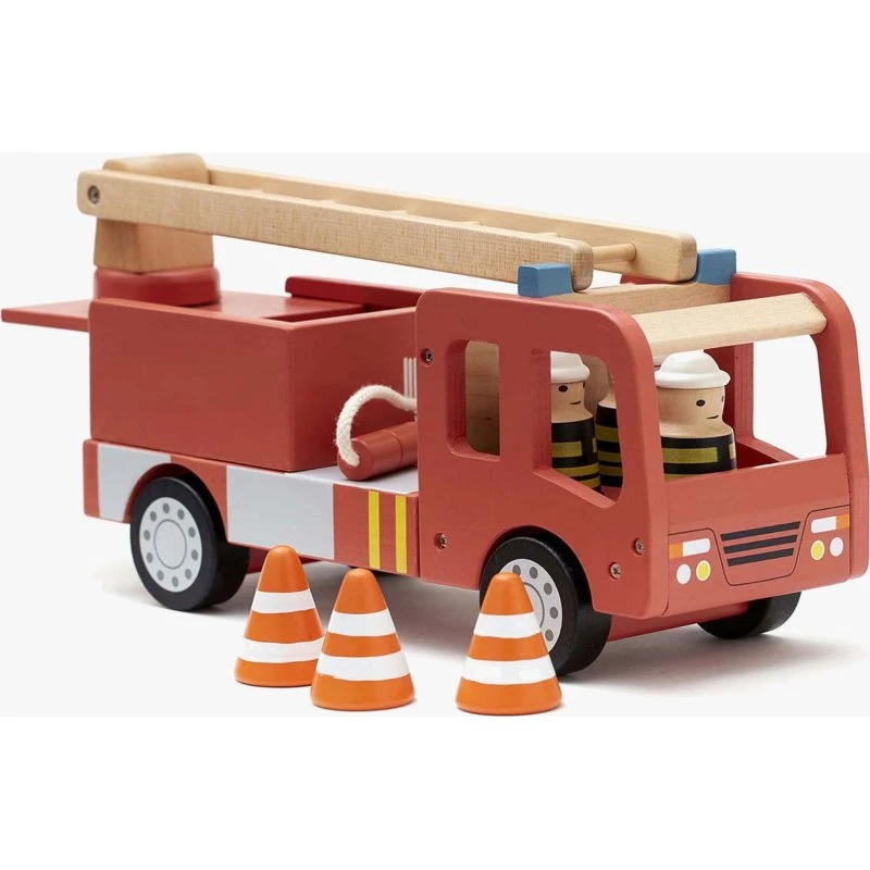 Kids Concept Aiden Holz-Feuerwehrauto mit Leiter und Kegeln