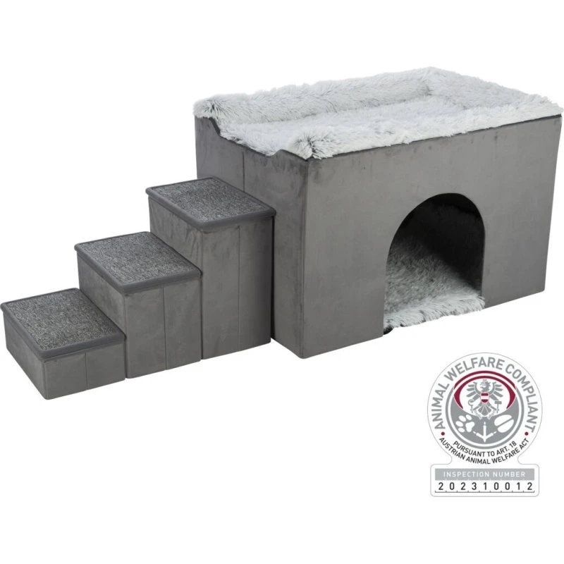 TRIXIE Höhle Harvey mit Treppe, 154 x 60 x 60 cm, grau/weiß-schwarz