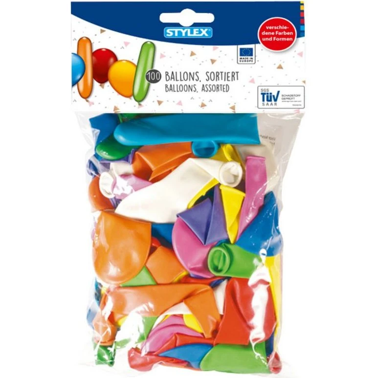 Trendy Ballons 100 Stück farbig sortiert, Naturkautschuk, TÜV-zertifiziert