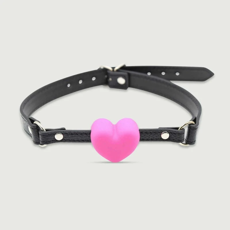 Sexopolis Herzförmiger Ballknebel mit Lederriemen - Pink/Schwarz