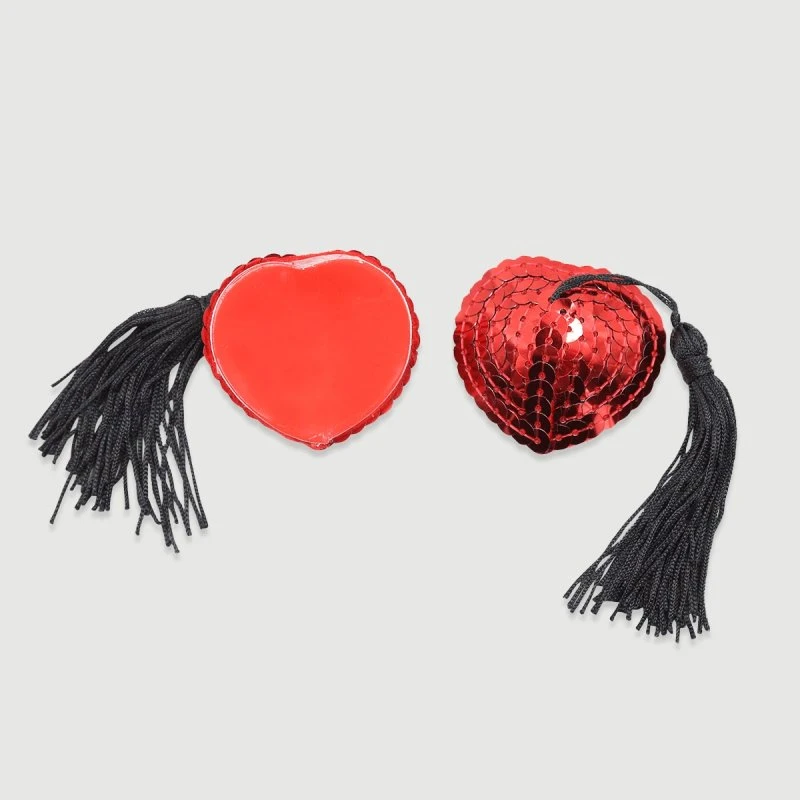 Pailletten Nippel Pasties mit Quasten - Rot/Schwarz