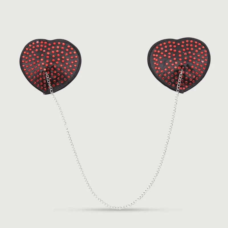 Nippelpasties Herz mit Kette und Metalldetails - Schwarz/Rot