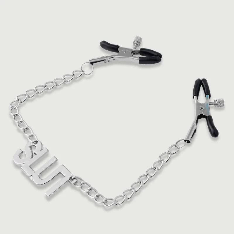 Sexopolis Nippelklammern mit Kette & SLUT Tag - Silber