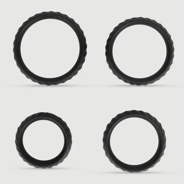 Liquid Silicone Flexible Cock Ring Set mit Rippen - Schwarz