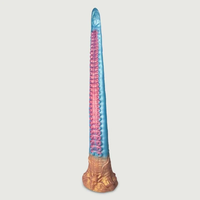 Anal-Silikondildo mit Oktopushaut - 47 x 4,5 cm - Blau