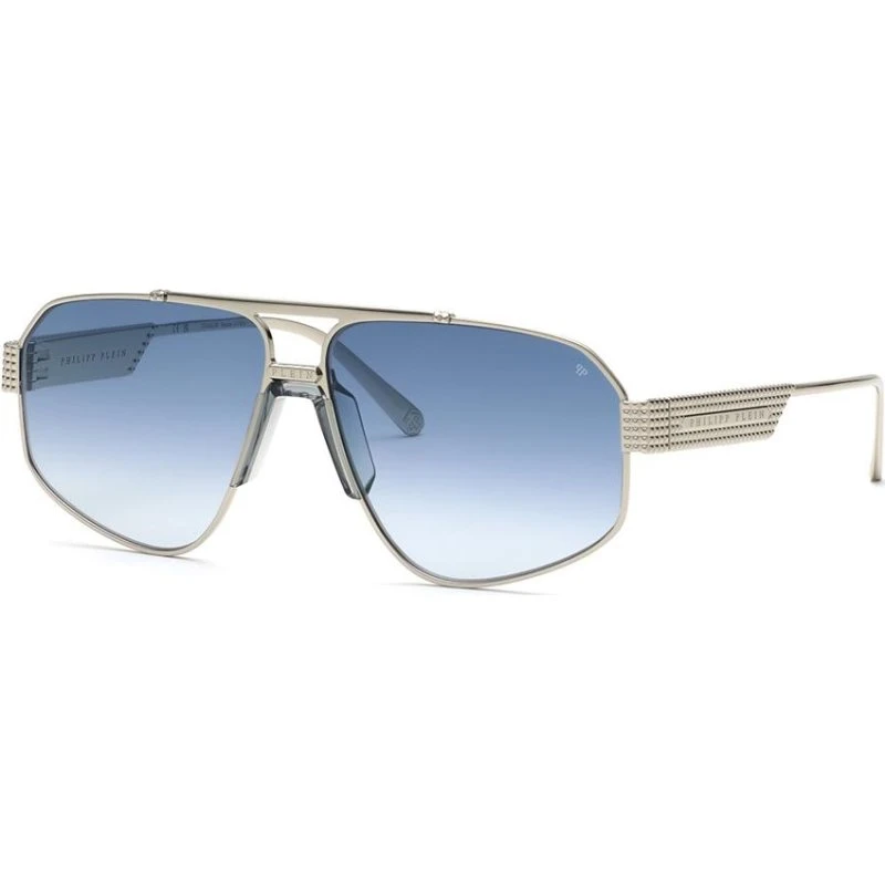 Philipp Plein Plein Rock Superhero SPP106M Sonnenbrille Silber/Blau