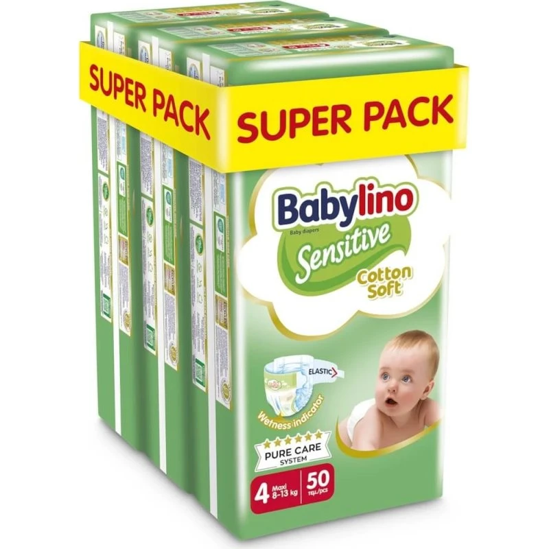 babylino Sensitive Cotton Soft Windeln No4 (8-13kg) 150 Stück