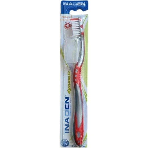 INADEN Dynamic Medium Zahnbürste mit Kopfschutzkappe - Rot