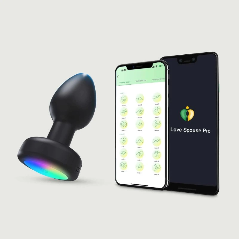Luna App-gesteuerter Silikon Vibrations-Buttplug mit LED-Licht - Schwarz