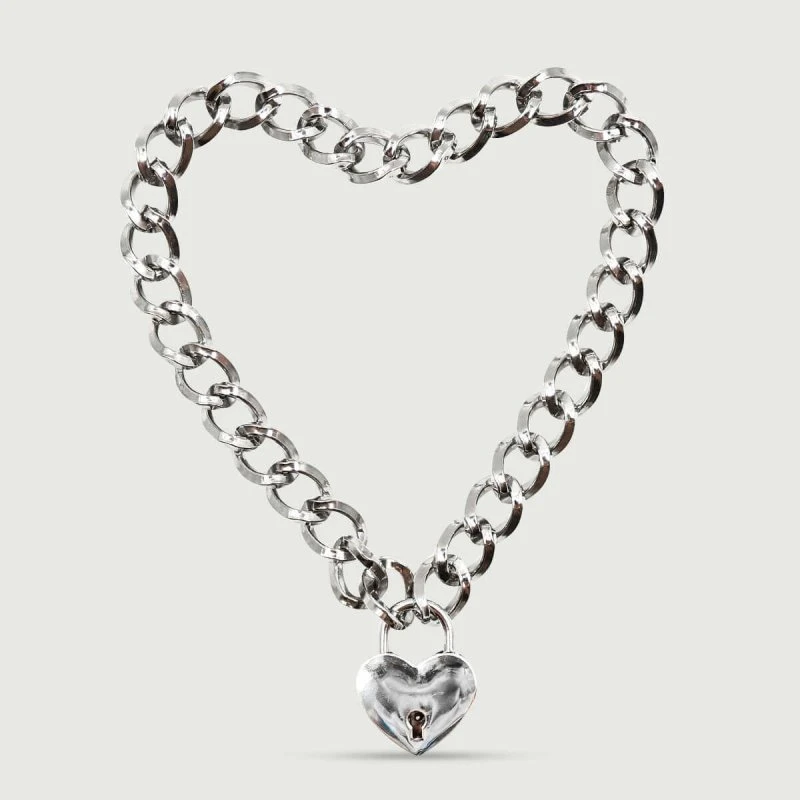 Kette mit herzförmigem Schloss und Schlüssel - Silber