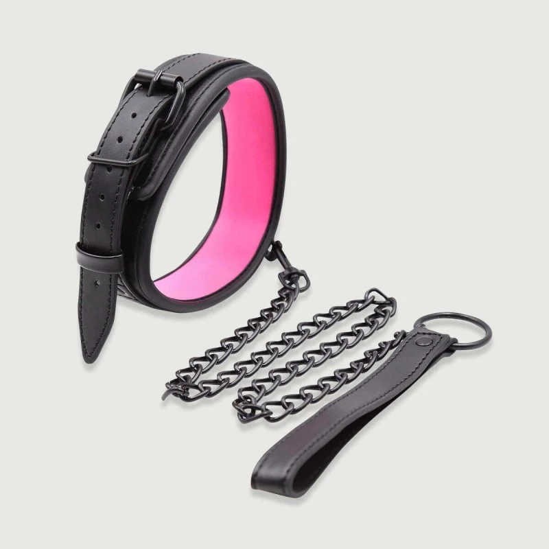 Halsband mit Innenpolsterung und abnehmbarer Kette - Pink/Schwarz