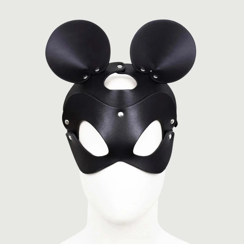 Leder-Maus-Ohrmaske mit verstellbarem Riemen - Schwarz