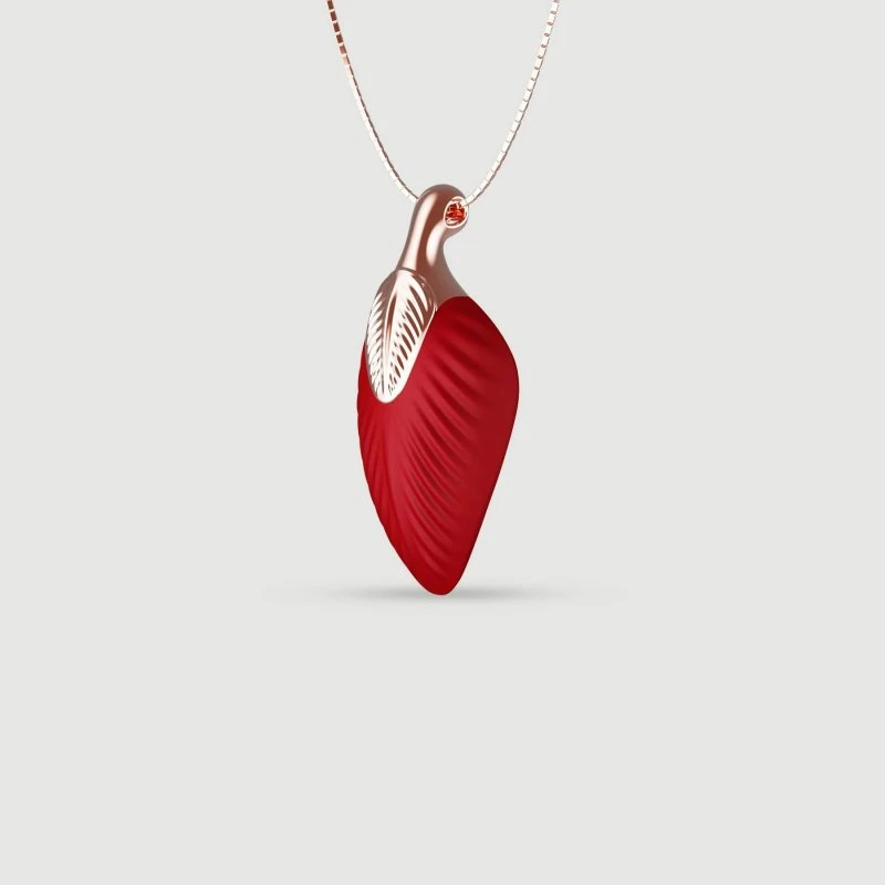 Liquid Silicone Luxus Feder Halskette Mini Vibrator - Rot