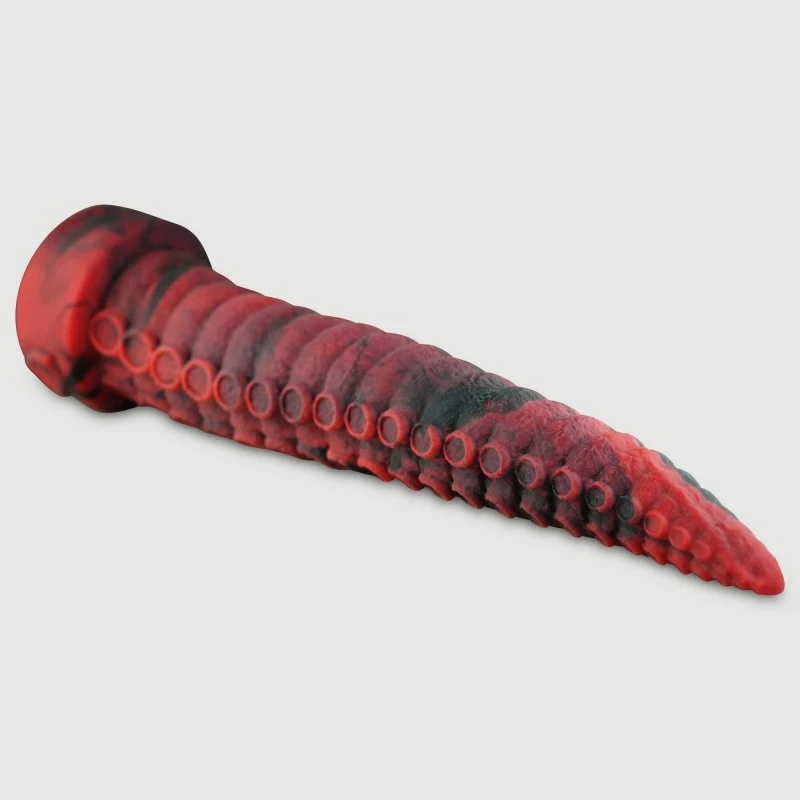 Ass Shredder Anal Dildo aus Platin-Silikon, gerippt, 57,6 cm, Rot/Schwarz