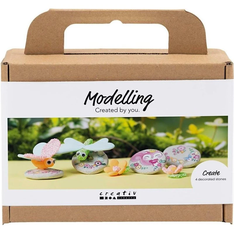 Creative Mini Kreativ Set Modellieren, Stein mit Insekt, Grau, Hellpink, Helltürkis