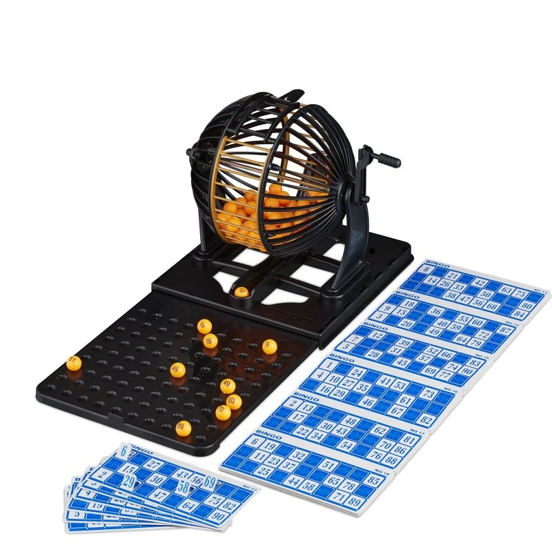 Bingo-Spiel Set Schwarz/Orange – 90 Kugeln, 72 Karten