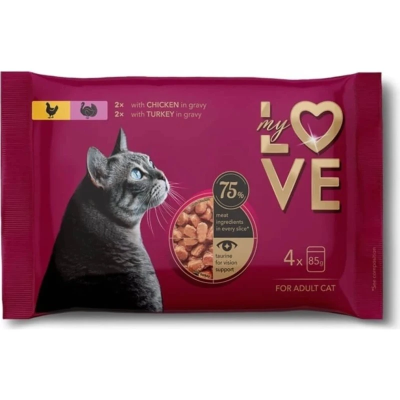 MY LOVE Katzen Nassfutter Huhn & Truthahn in Bratensoße, 4x85g