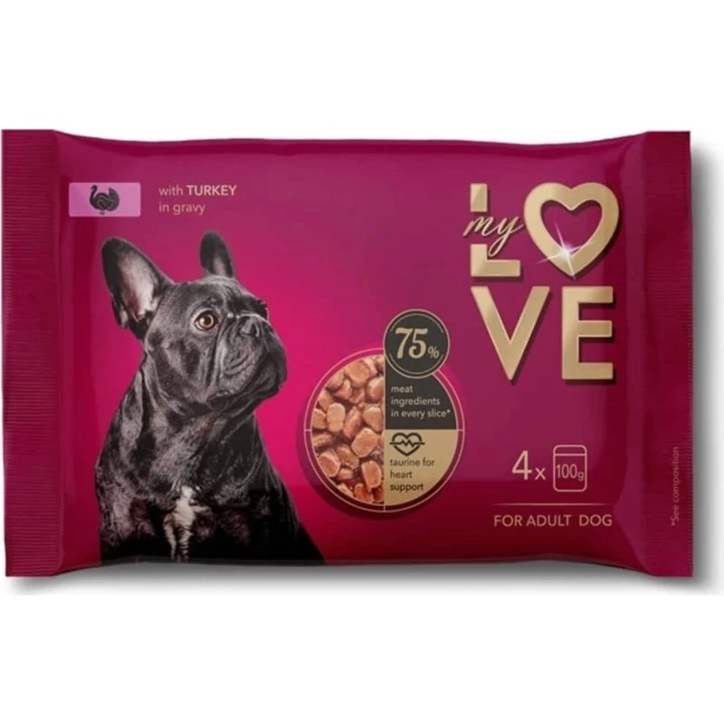 MY LOVE Hundefutter Truthahn in Sauce, 4x100g Multipack