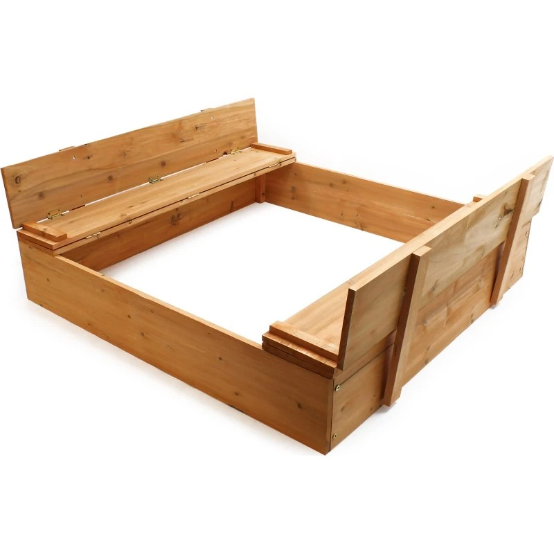 Holz-Sandkasten mit Deckel und Bänken 98x98x18 cm