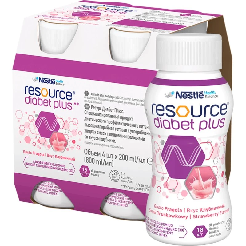 Nestlé Ressource Diabet Plus Erdbeere 4x200 ml