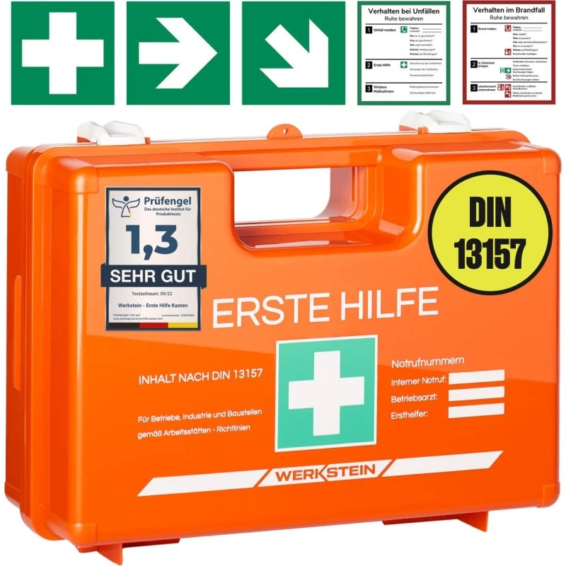 WERKSTEIN Erste-Hilfe-Kasten DIN 13157:2021 mit Wandhalterung