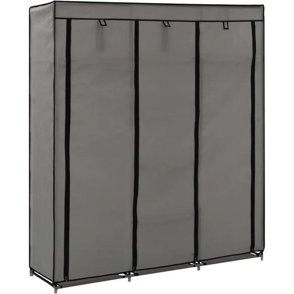 vidaXL Kleiderschrank Grau 150x45x175 cm mit Fächern und Stangen
