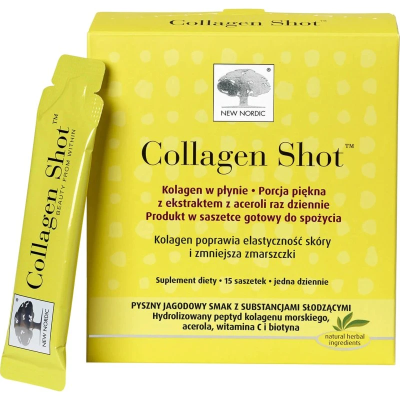 New Nordic Collagen Shot, flüssiges Kollagen, Beeren, 15 Beutel