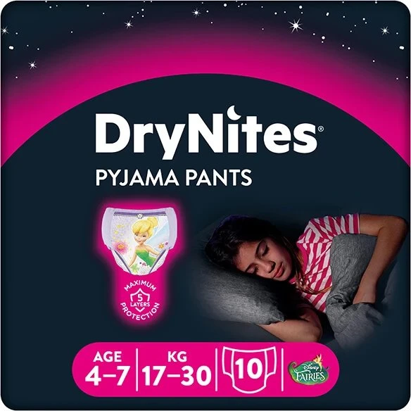 Huggies DryNites Girls Übernachtungshöschen, 4-7 Jahre, 17-30 kg, 10 Stk.