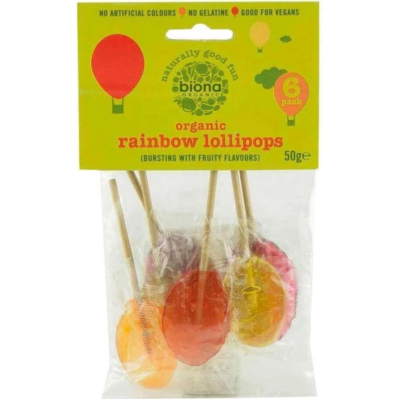 Biona Regenbogen-Öko-Lutscher, 6 Stück, Bio & Glutenfrei