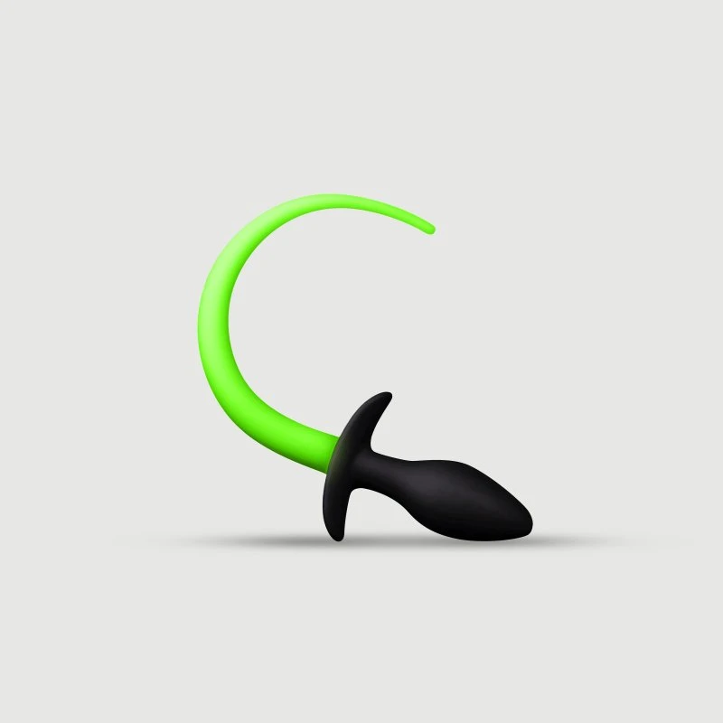 Ouch! Glow In The Dark Puppy Tail Silikon Butt Plug - Grün