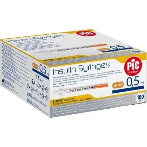 PIC-Insulinspritzen Einweg-Spritzen 0,5 ml (G29, 0,33 x 12,7 mm), 100 Stk.