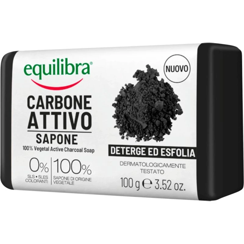 Equilibra Reinigende Seife mit Aktivkohle, 100% pflanzlich, 100g