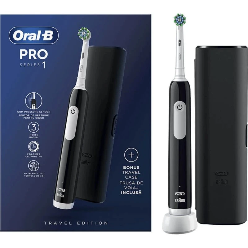 Oral-B Pro 1 Elektrische Zahnbürste Schwarz inkl. Reiseetui