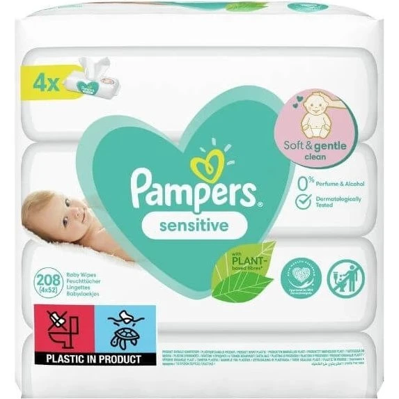 Pampers Sensitive Feuchttücher, 4x 52 Stück (208 Stück)