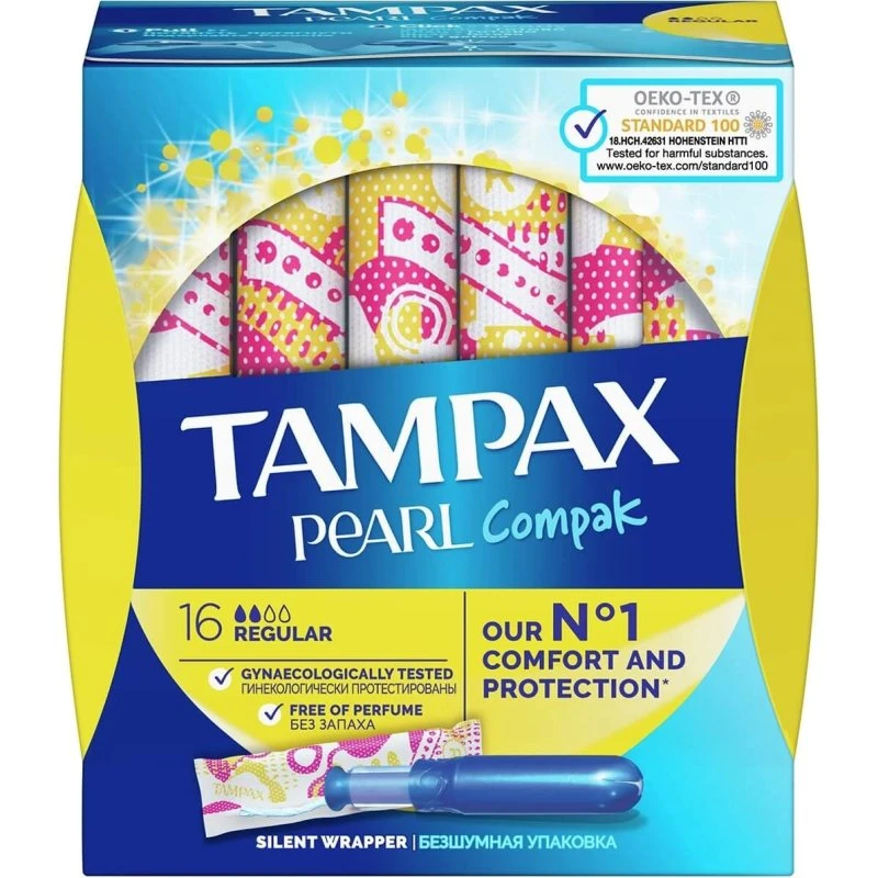 Tampax Compak Pearl Tampons mit Applikator, Normaler Durchfluss, 16 Stück