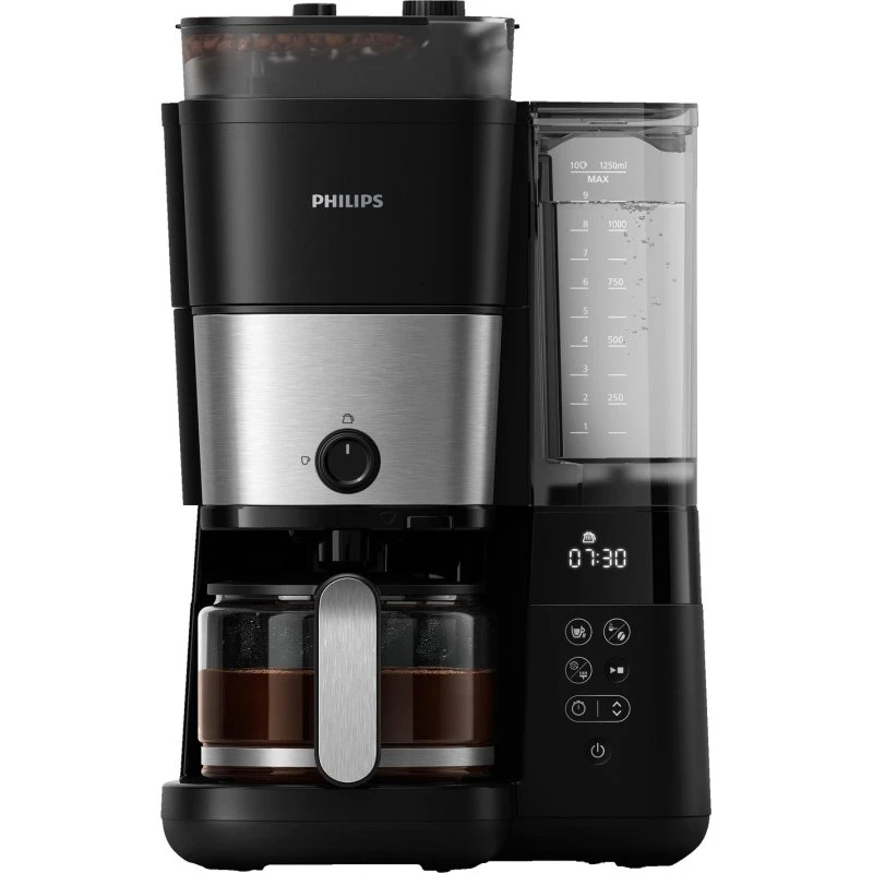 Philips HD7888/01 Filterkaffeemaschine mit Mahlwerk, 1,25 L (schwarz/silber)