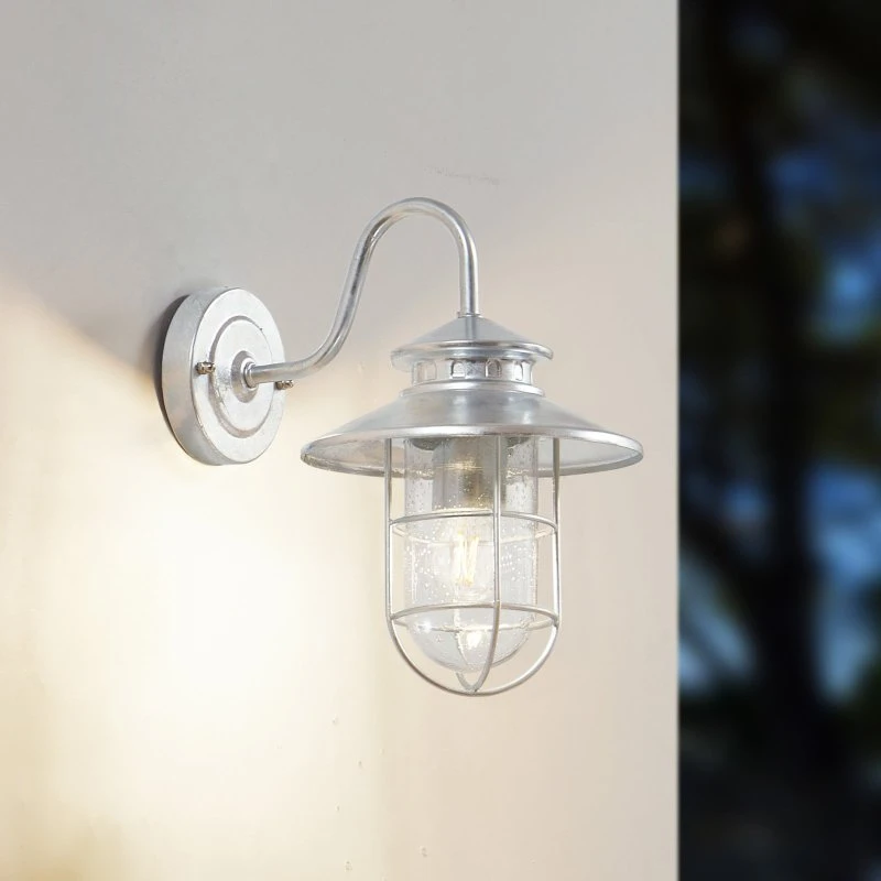 Lindby Naleta Außenwandleuchte, verzinkter Stahl, Industrieller Stil