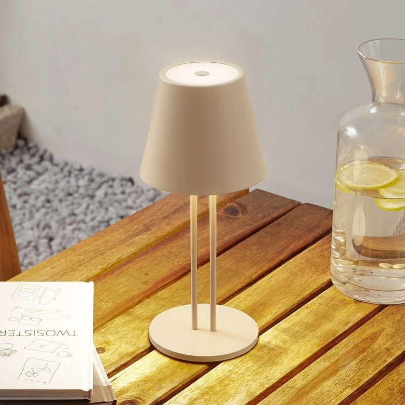 Lindby Janea Twin Portable Tischleuchte Akku Beige IP54