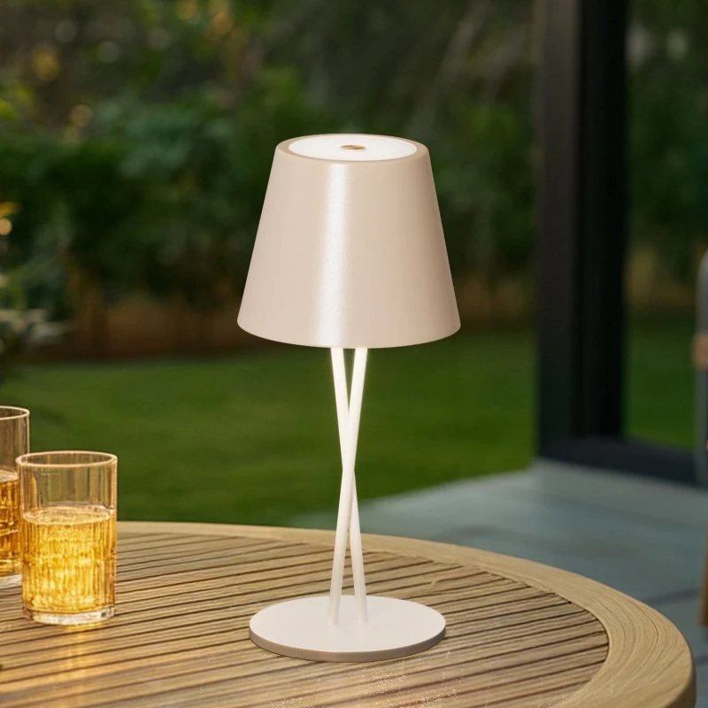 Lindby Janea Cross Akku-Tischleuchte Beige IP54