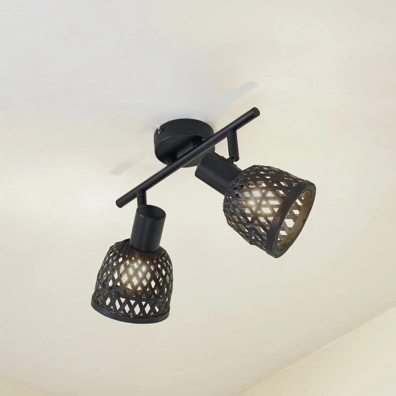 Lindby Deckenleuchte Eskil 2, Schwarz & Bambus, 2-flammig