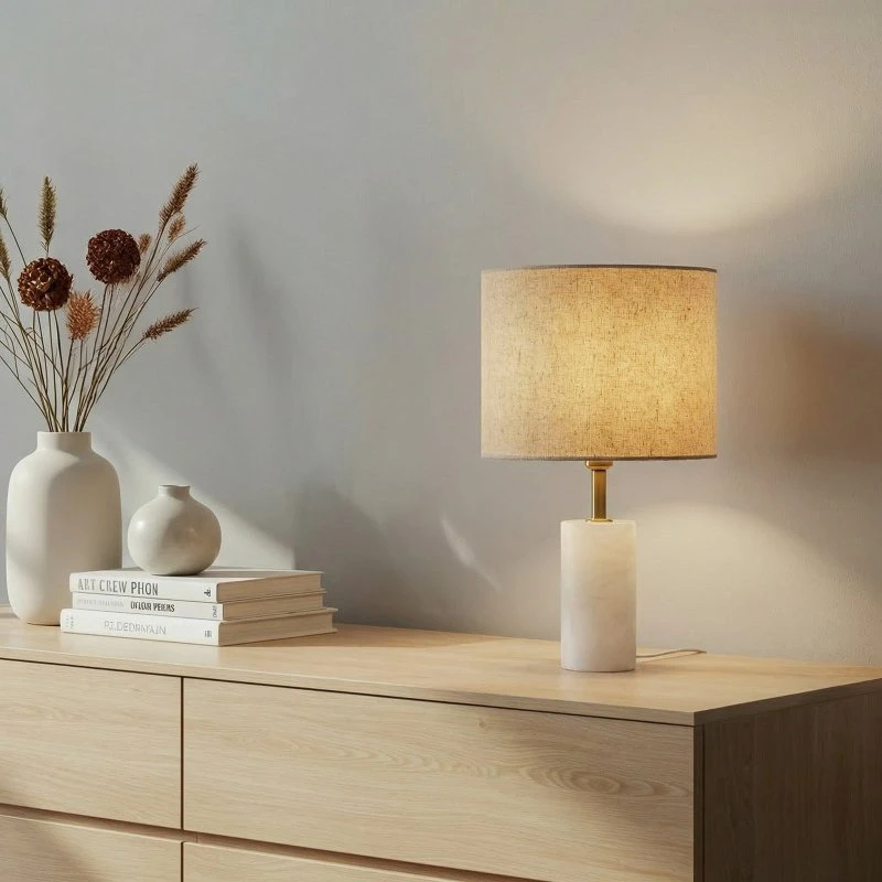 Lindby Tischlampe Alabaster, Marmor, Ø 25cm, Weiß/Beige, E27