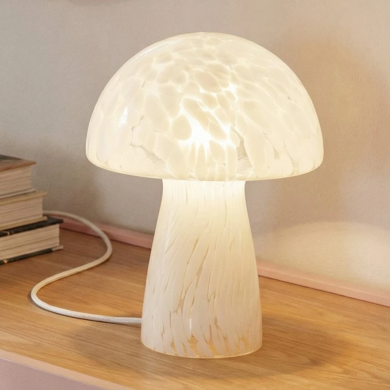 Lindby Tischleuchte Hubi Weiß - Moderne Pilzform aus Glas