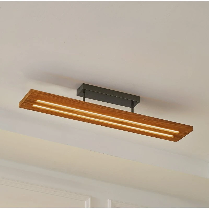 Lindby Nesaja LED-Deckenleuchte Holz/Schwarz, 98cm, dimmbar
