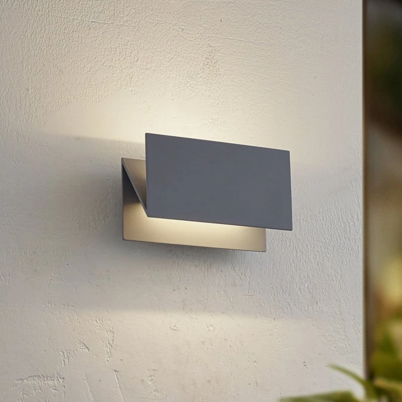 Lucande Meja LED-Außenwandleuchte, Grau, Aluminium, 27cm, IP54