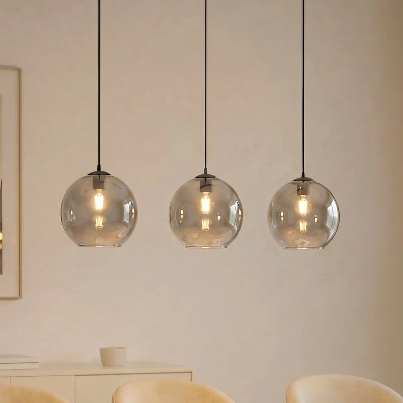 Lucande Brillar Pendelleuchte, 3-flammig, 128 cm, Rauchgrau