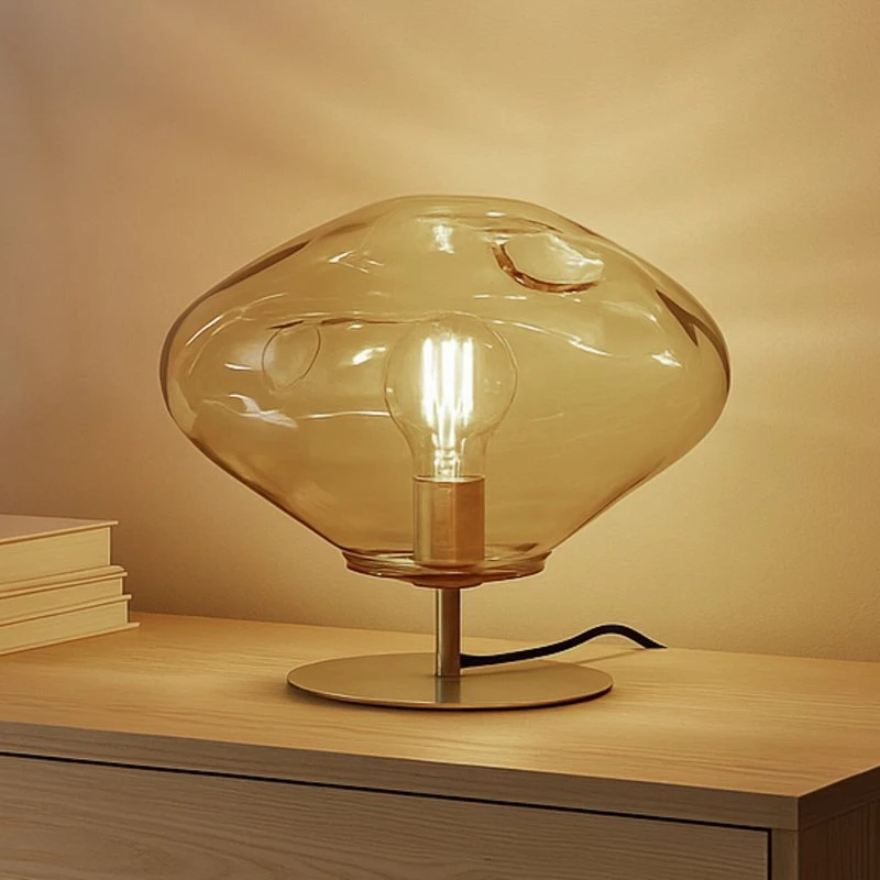 Lindby Tischleuchte Lelia Ø35 Amber Glas & Messing