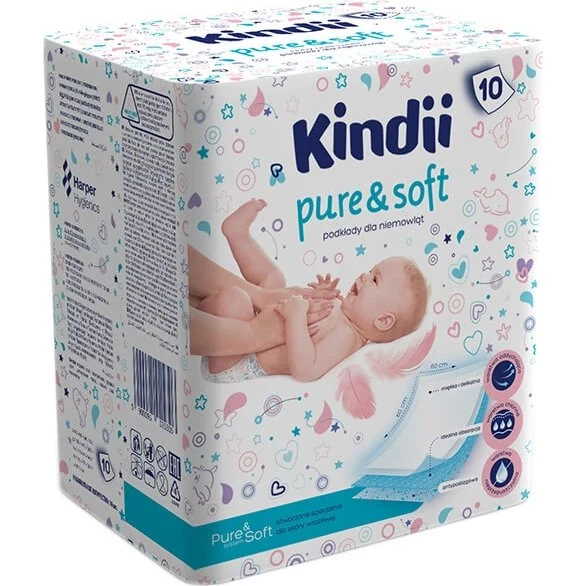 Kindii Pure & Soft Babyeinlagen Einweg, 60 x 60 cm, 10 Stück